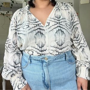 Anthropologie Porridge V Neck Gauzy Batique Print Shirt